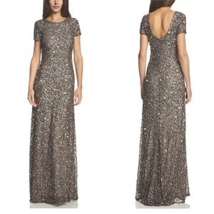 Adrianna Papell Grey Sequin Gown 12 (NWT)